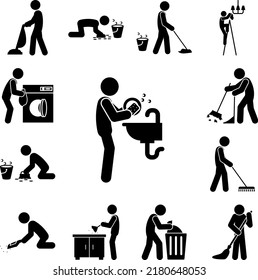 man dishwashing icon in a collection with other items