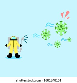 man with disinfectant fighting corona virus illustration