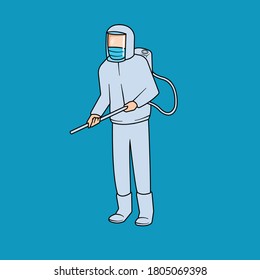 Man with disinfectant sprayer Vector Images for icon, sticker and illustration