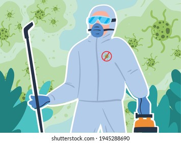 Man disinfecting park with covid