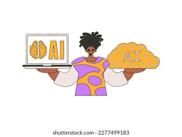 A man displaying a robotic brain, pictured in vector format.