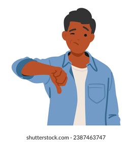 El Descontento Del Hombre Es Evidente Mientras Mostraba Vehemente Un Gesto De Pulsera. Carácter Masculino Negro Que Indica Su Fuerte Desaprobación Y Descontento Con Un Scowl. Ilustración de vectores de personas de caricatura