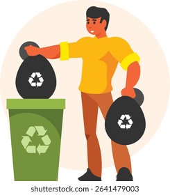 Man Disposing of Recyclable Waste into Green Bin – Environmental Responsibility Concept