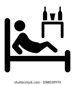 
A man disturbingly replacing sides with alcohol in background showing hangover icon 
