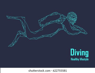Man diver. Scuba diving and water sports. Vector illustration.