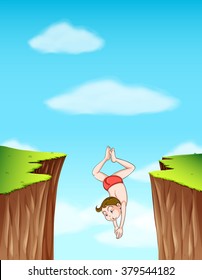 Man diving down the cliff illustration