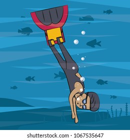 Man diving with fins