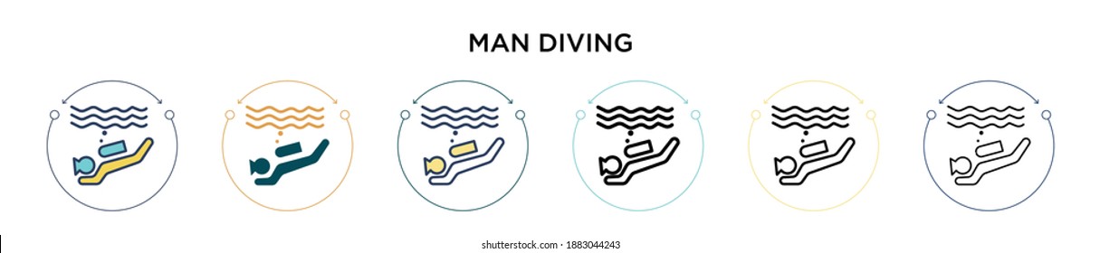 Man Diving Icon In Filled, Thin Line, Outline And Stroke Style. Vector Illustration Of Two Colored And Black Man Diving Vector Icons Designs Can Be Used For Mobile, Ui, Web