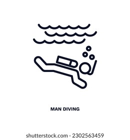 man diving icon. Thin line man diving icon from behavior and action collection. Outline vector isolated on white background. Editable man diving symbol can be used web and mobile