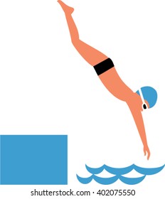 A man diving into water in swimming pool. vector illustration.