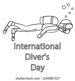 man diving with a mask. international diver day. isolated outline stock vector illustration
