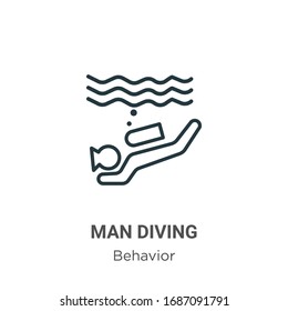 Man Diving Outline Vector Icon. Thin Line Black Man Diving Icon, Flat Vector Simple Element Illustration From Editable Behavior Concept Isolated Stroke On White Background