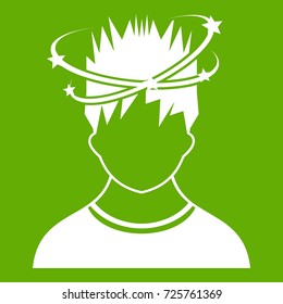 Man with dizziness icon white isolated on green background. Vector illustration