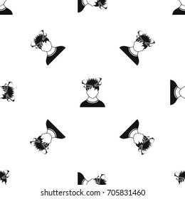 Man with dizziness pattern repeat seamless in black color for any design. Vector geometric illustration