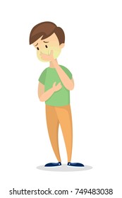 Man with dizziness. Sick man with green face wants to vomit.