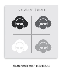 Man dj in headphone flat black and white vector icon.