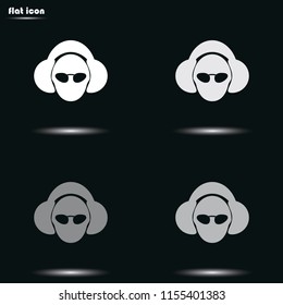 Man dj in headphone flat grayscale vector icon.
