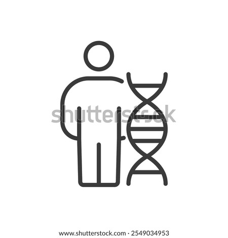 Man DNA, icon in line design. Man, DNA, genetics, helix, chromosome, molecular, science on white background vector. Man DNA editable stroke icon