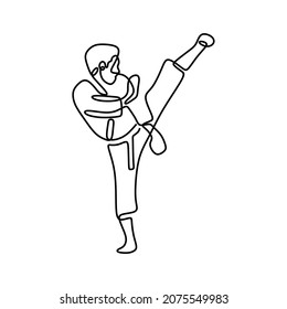 man do martial art kick movement oneline continuous single mono line art