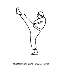 man do martial art kick movement oneline continuous single mono line art