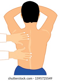 Man do massage of the back on white background is insulated