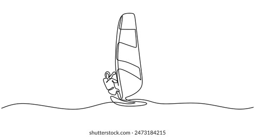 Man do sailing sport with boat continuous line drawing. Athletic adventure sport concept. Vector illustration minimalist design hand drawn.