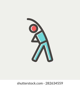 Man do stretching icon thin line for web and mobile, modern minimalistic flat design. Vector icon with dark grey outline and offset colour on light grey background.