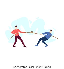 man do tug of war game sport competition people character flat design vector illustration