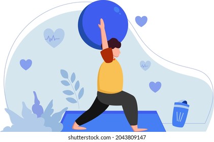 
Man Do Yoga With Ball Vector Illustration