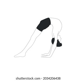 Man do yoga pose. Boy practicing asana. Hand drawn Black and white male character. 