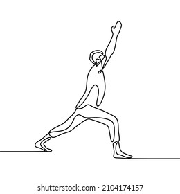 man do yoga pose exercise oneline single continuous line art