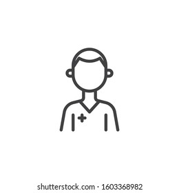 Man Doctor character line icon. linear style sign for mobile concept and web design. Medical doctor avatar outline vector icon. Healthcare symbol, logo illustration. Vector graphics