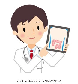 Man doctor to explain the symptoms of colon Tablet PC