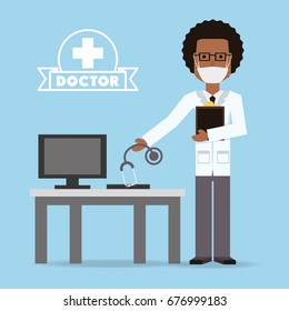 man doctor with glasses and his consulting room