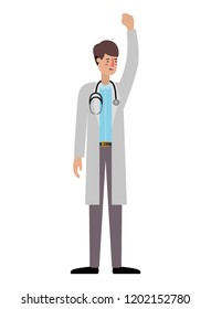 man doctor with hand up avatar character