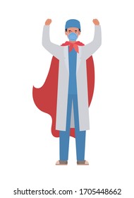 man doctor hero with cape against 2019 ncov virus design of Covid 19 cov infection disease symptoms and medical theme Vector illustration