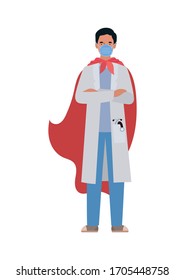 man doctor hero with cape against 2019 ncov virus design of Covid 19 cov infection disease symptoms and medical theme Vector illustration
