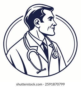 Man doctor icon vector logo isolated Line art on white background