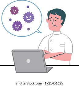 man doctor laptop computer virus worried