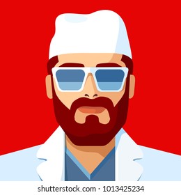 Man as doctor or nurse. Portrait of abstract medical worker wearing white uniform. Vector illustration