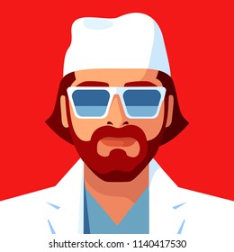 Man as doctor or nurse. Portrait of abstract medical worker wearing white uniform. Vector illustration