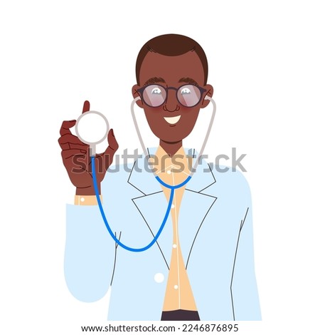 Man Doctor or Practitioner in Uniform with Stethoscope Engaged in Medical Examination Vector Illustration