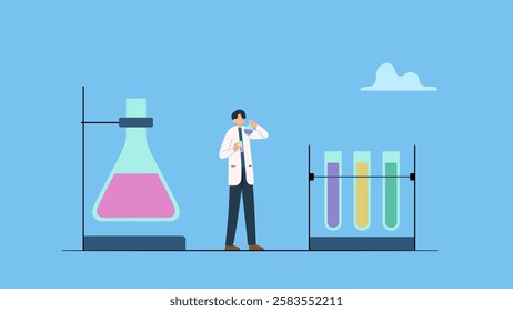 Man doctor or scientist holds test tube in laboratory, advancing healthcare innovation with research and experimentation.