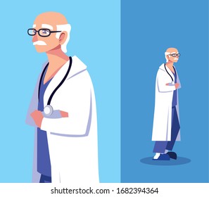 man doctor standing in different poses vector illustration design