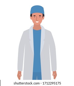 Man doctor with uniform and hat design of Medical care health emergency aid exam clinic and patient theme Vector illustration