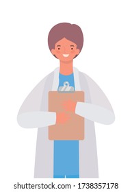 Man doctor with uniform and history design of Medical care health and emergency theme Vector illustration