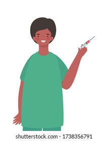 man doctor with uniform and injection design of Medical care health and emergency theme Vector illustration