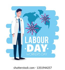 man doctor with uniform to labour day