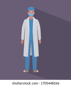 Man doctor with uniform mask and hat design of Medical care health emergency aid exam clinic and patient theme Vector illustration