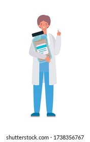 Man doctor with uniform and medicine jar design of Medical care health and emergency theme Vector illustration